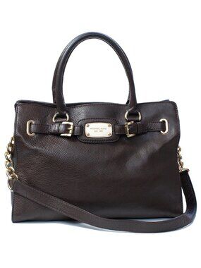 Michael Kors Hamilton East West Satchel Brown Pebbled Leather Gold Hardware